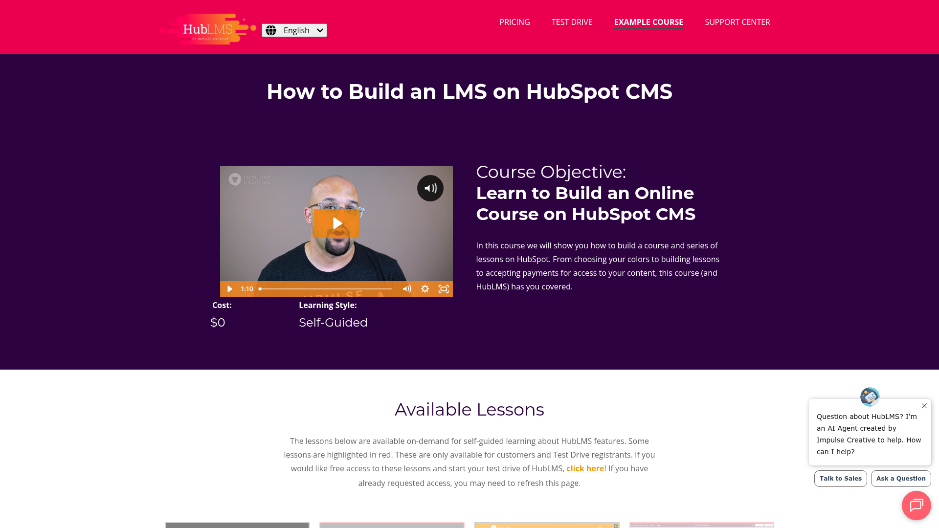 Screenshot of https://hublms.com/course/1