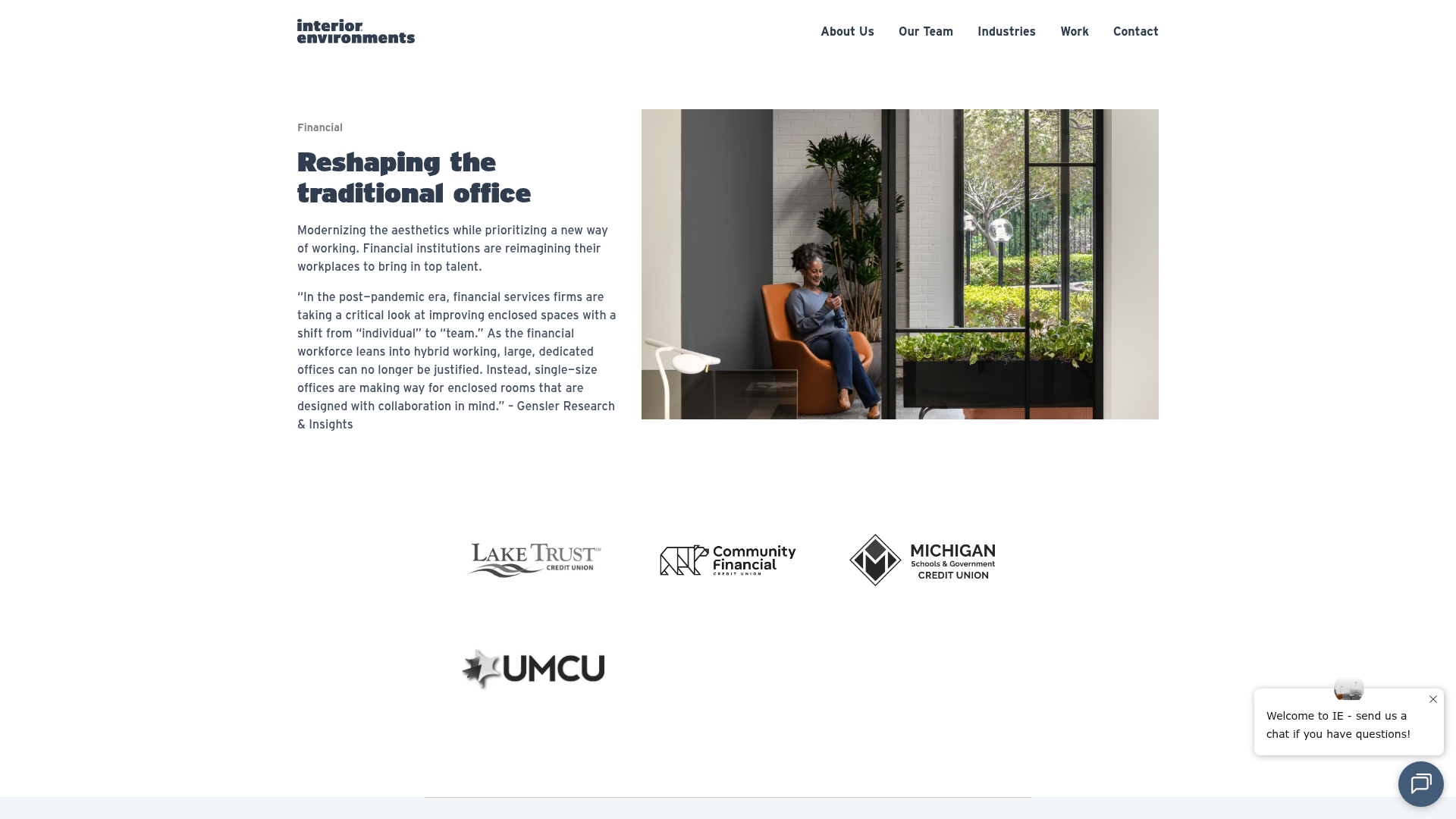 Screenshot of https://ieoffices.com/industry/financial/