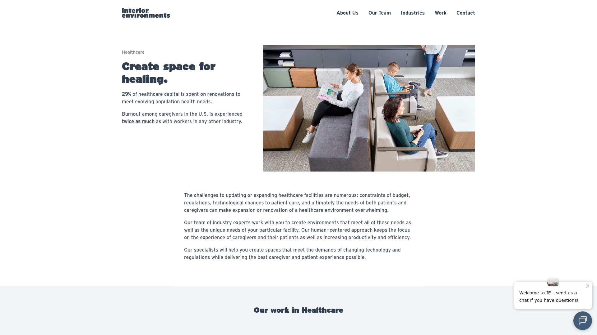 Screenshot of https://ieoffices.com/industry/healthcare/