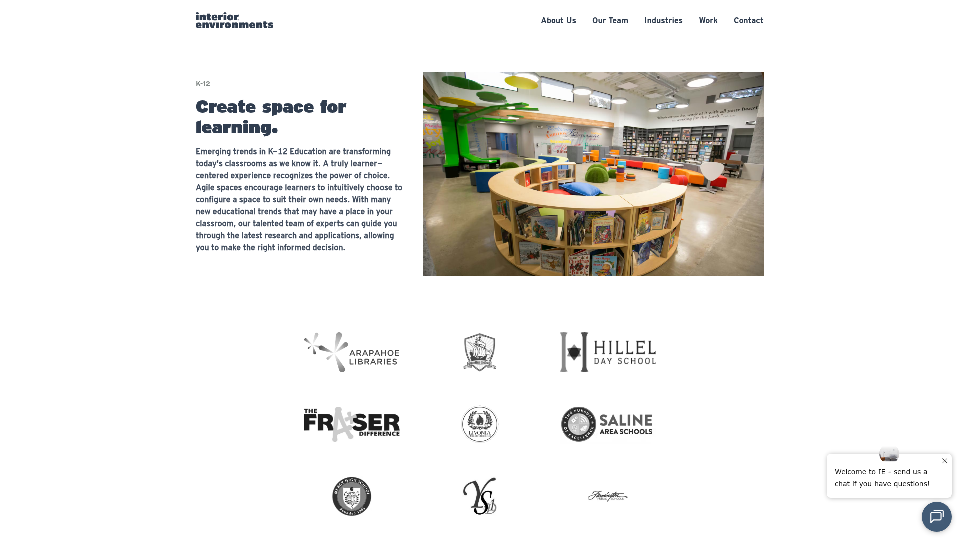 Screenshot of https://ieoffices.com/industry/k-12/