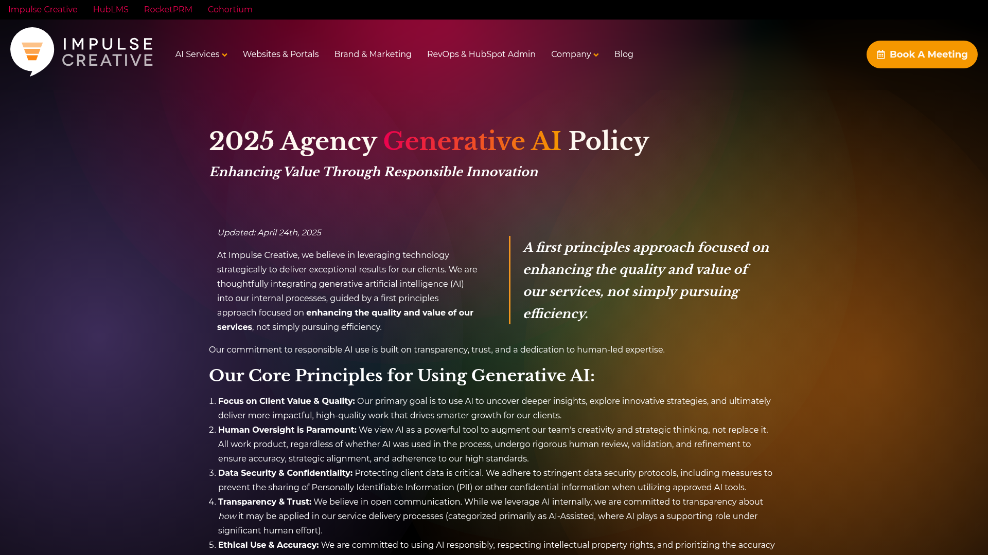Screenshot of https://impulsecreative.com/ai-policy