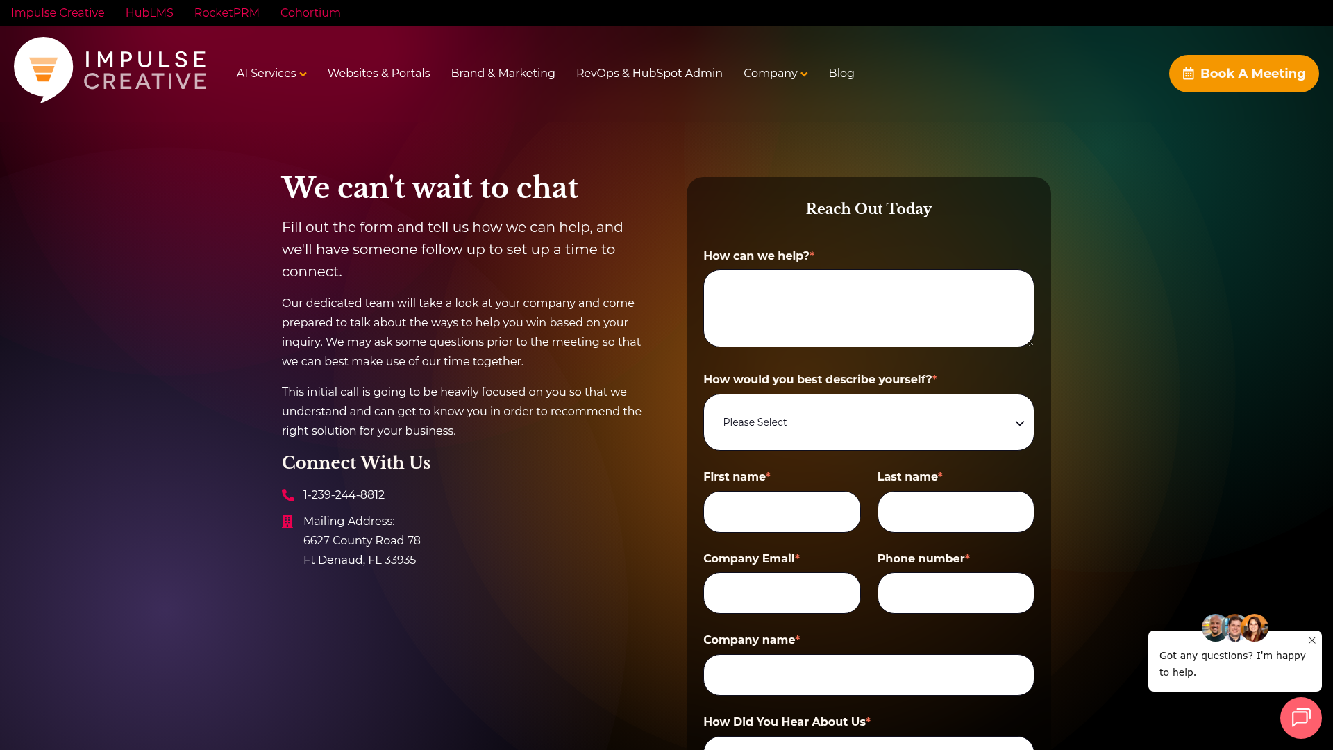 Screenshot of https://impulsecreative.com/services/contact-us?ref=book-a-meeting