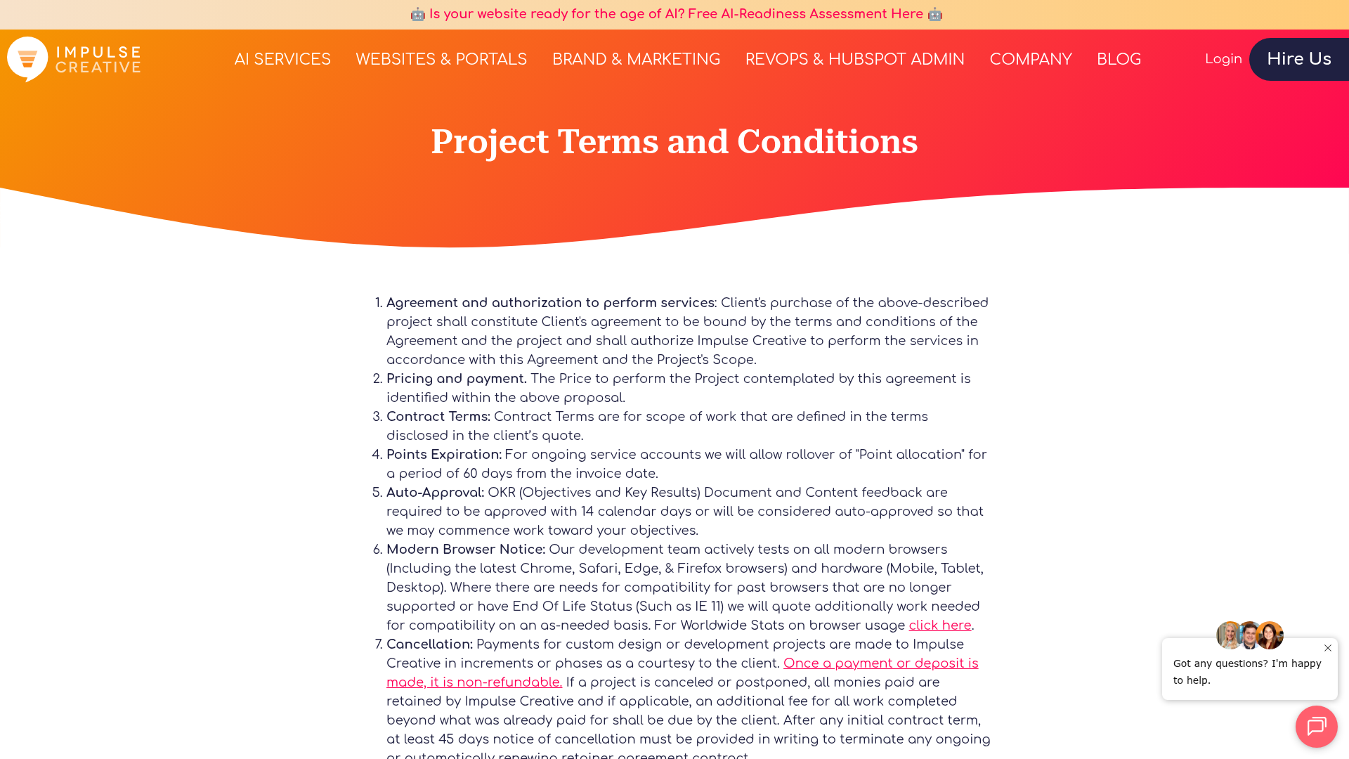 Screenshot of https://impulsecreative.com/terms-and-conditions