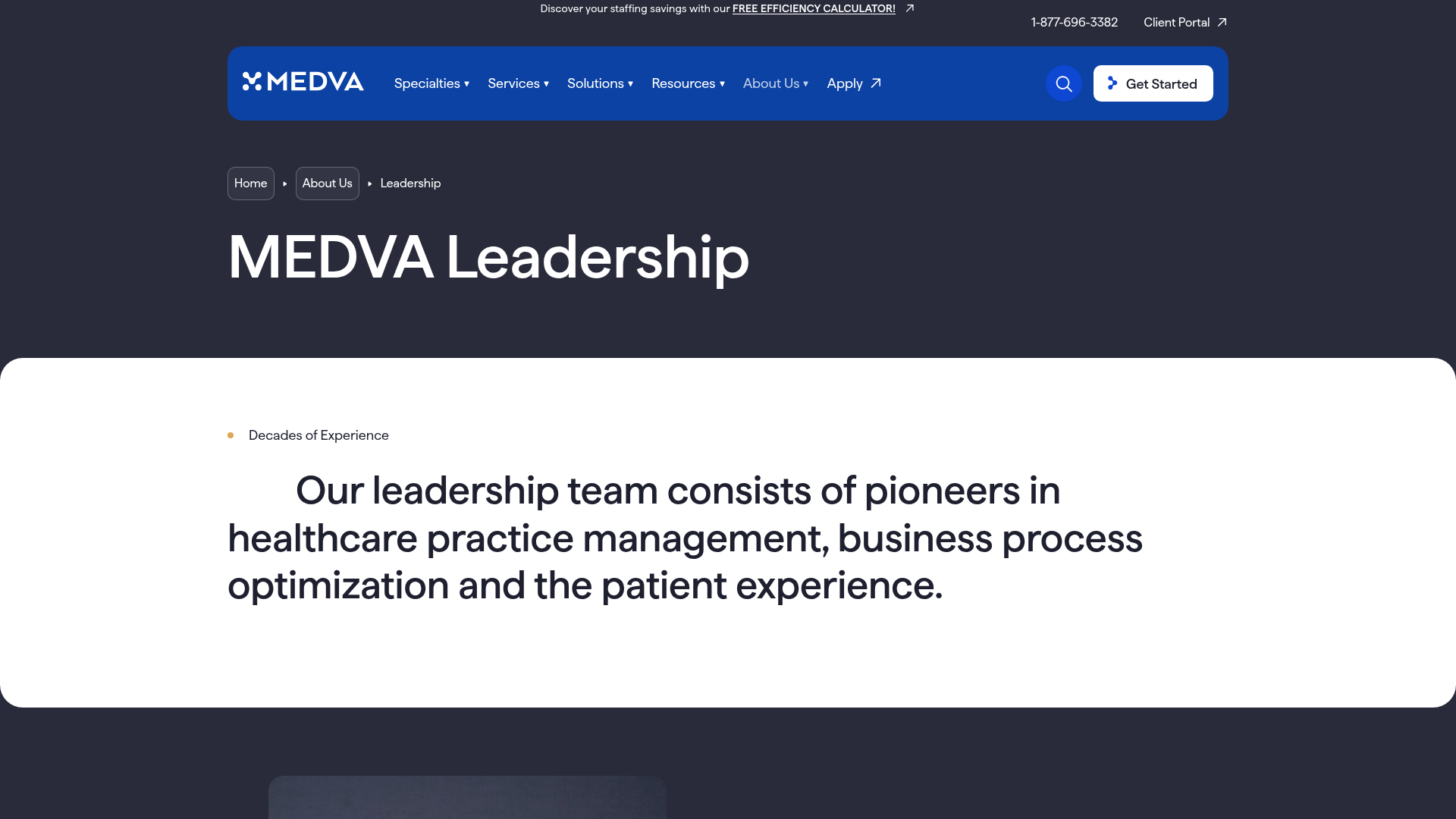 Screenshot of https://www.medva.com/about-us/leadership/