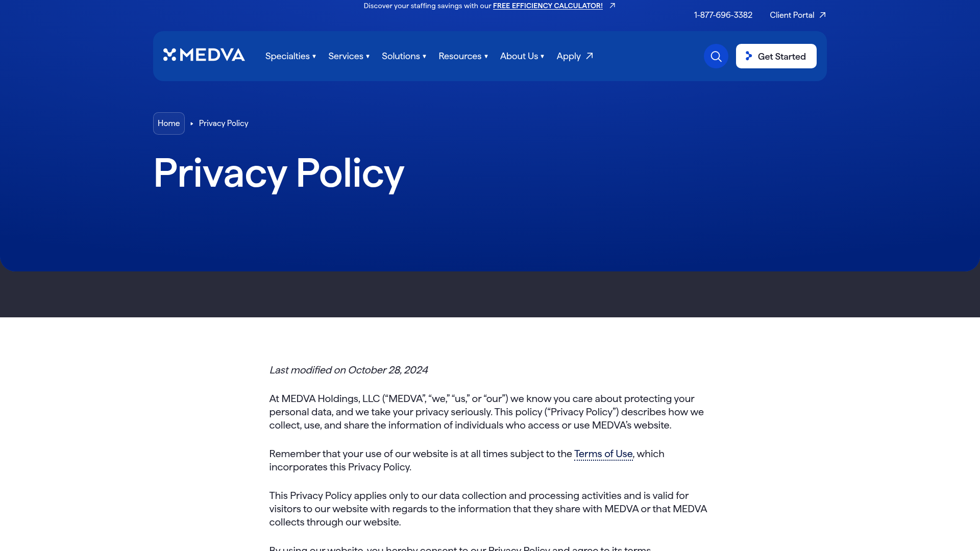 Screenshot of https://www.medva.com/privacy-policy/