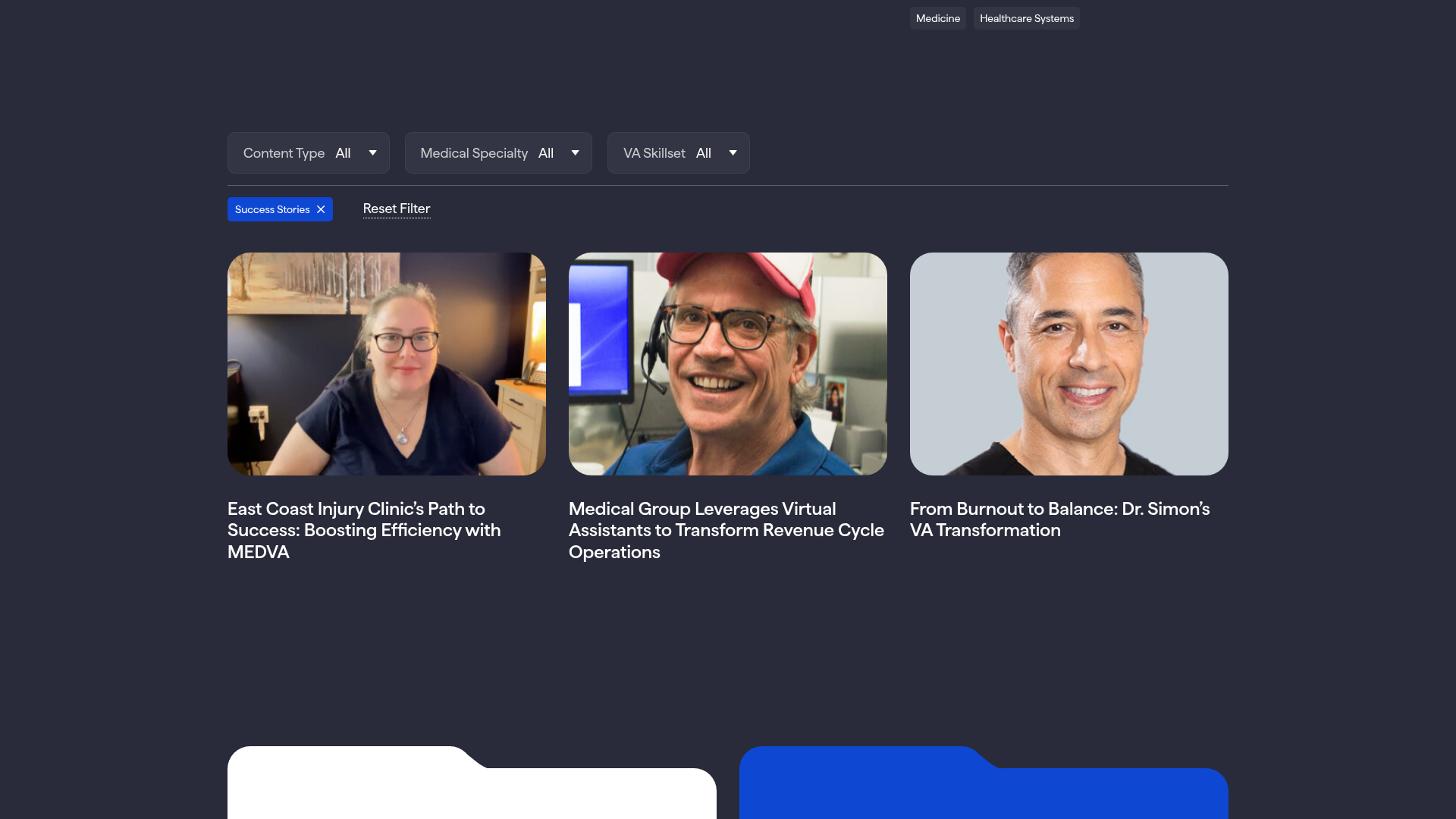 Screenshot of https://www.medva.com/resources/?type=success-story