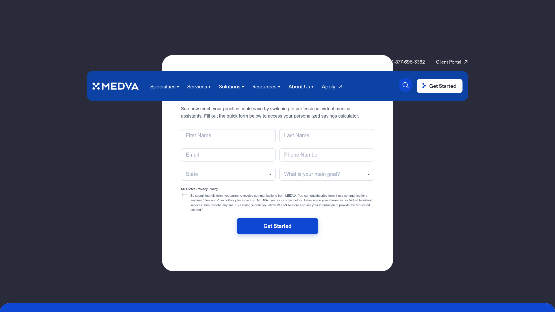 Screenshot of https://www.medva.com/virtual-assistant-savings-calculator/