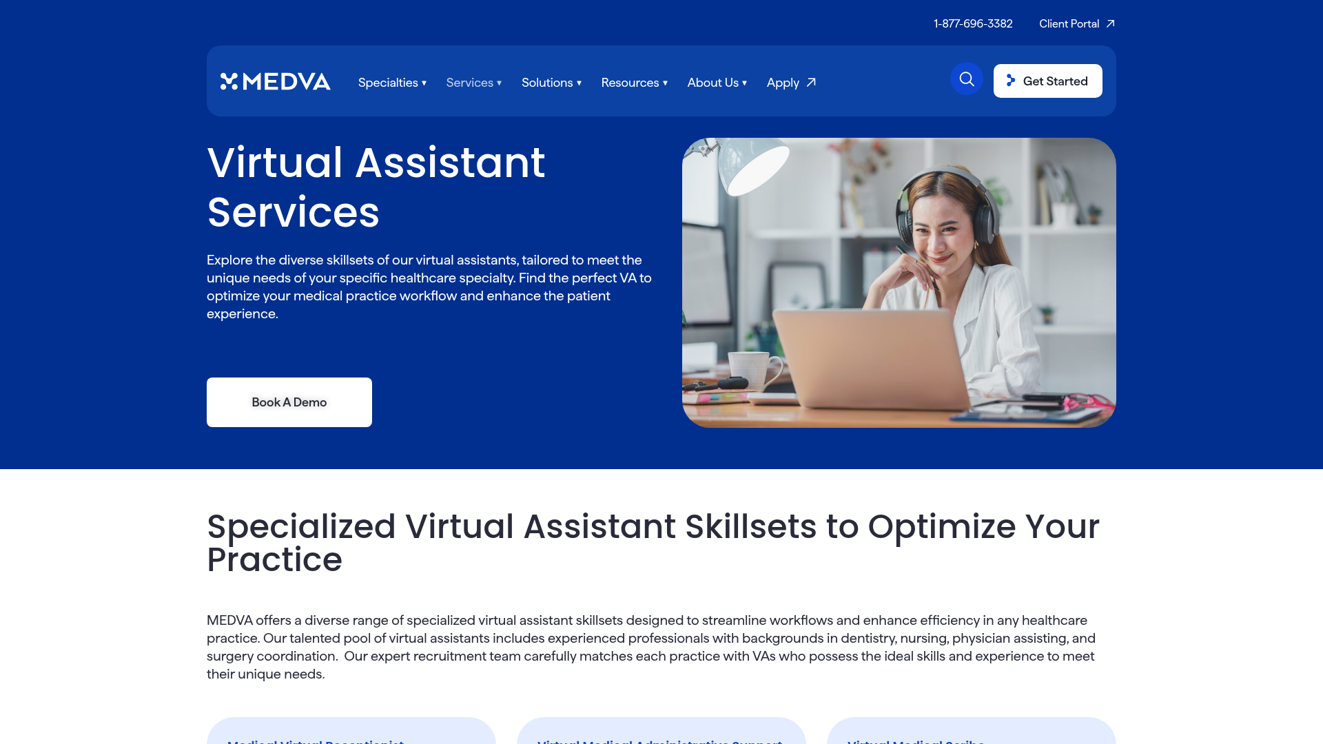 Screenshot of https://www.medva.com/virtual-assistant-skillsets/