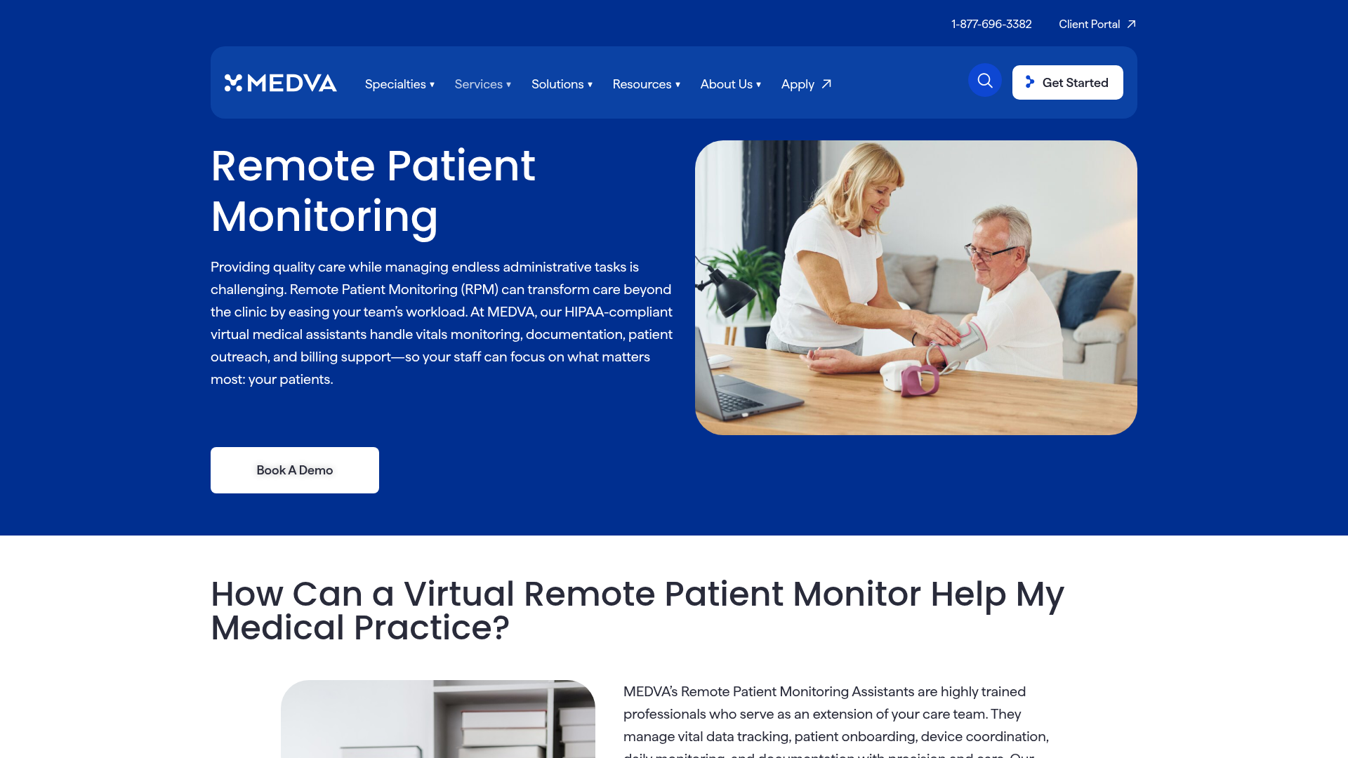 Screenshot of https://www.medva.com/virtual-assistant-skillsets/remote-patient-monitoring/