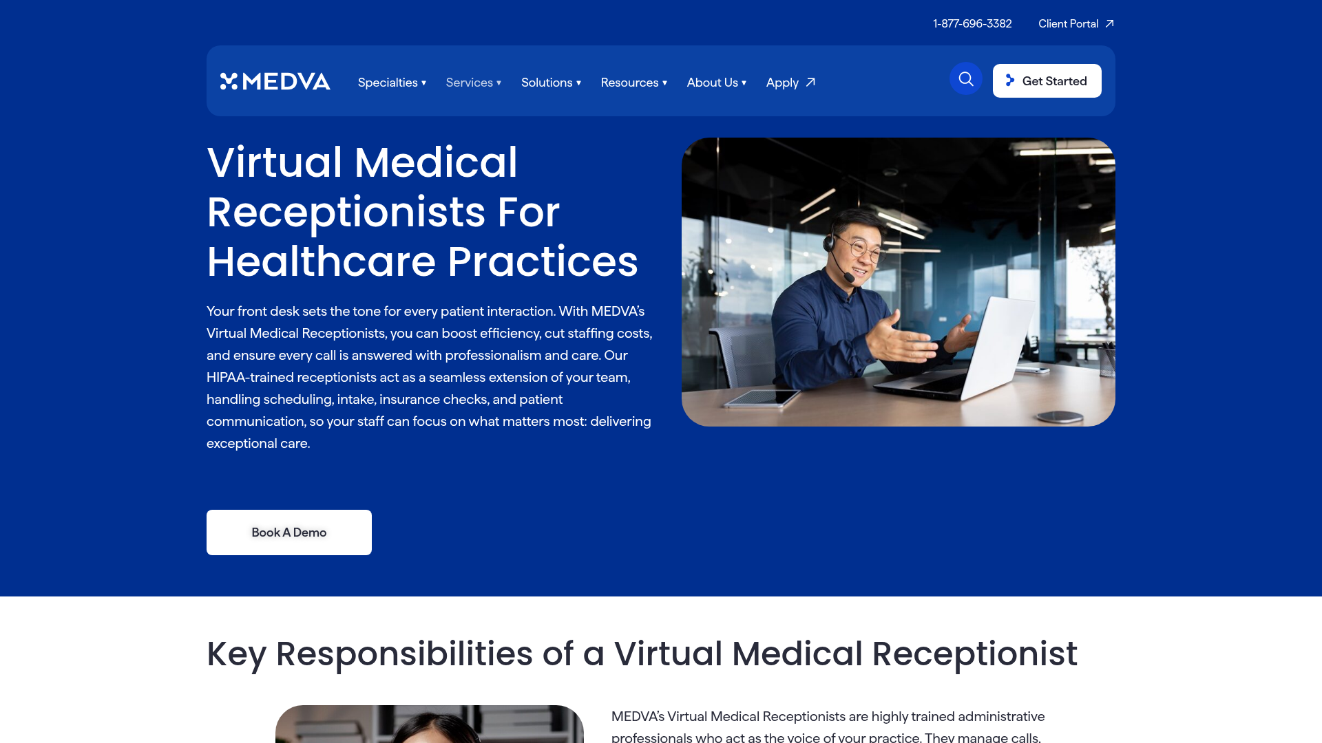 Screenshot of https://www.medva.com/virtual-assistant-skillsets/virtual-receptionist/