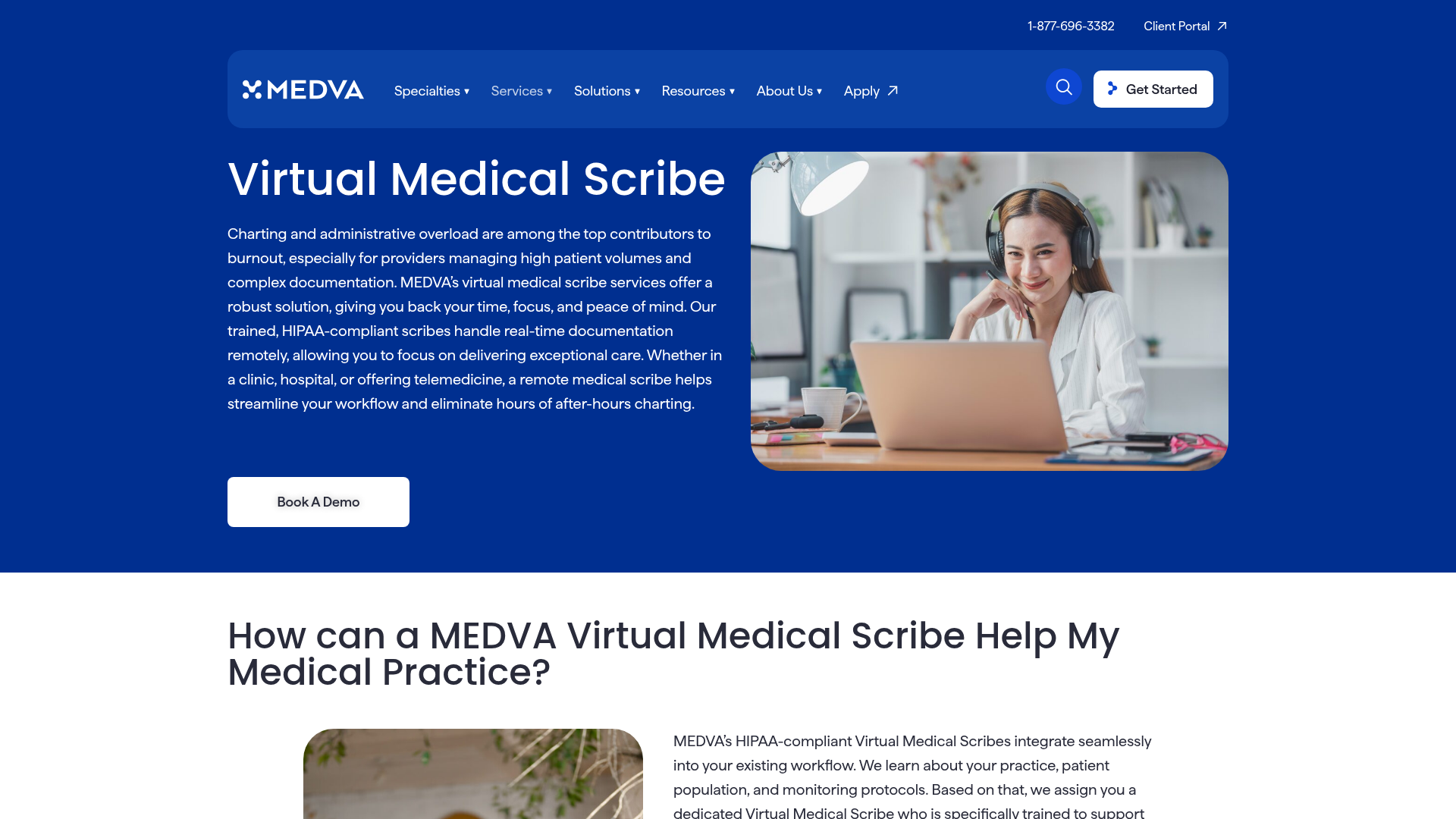 Screenshot of https://www.medva.com/virtual-assistant-skillsets/virtual-scribe/