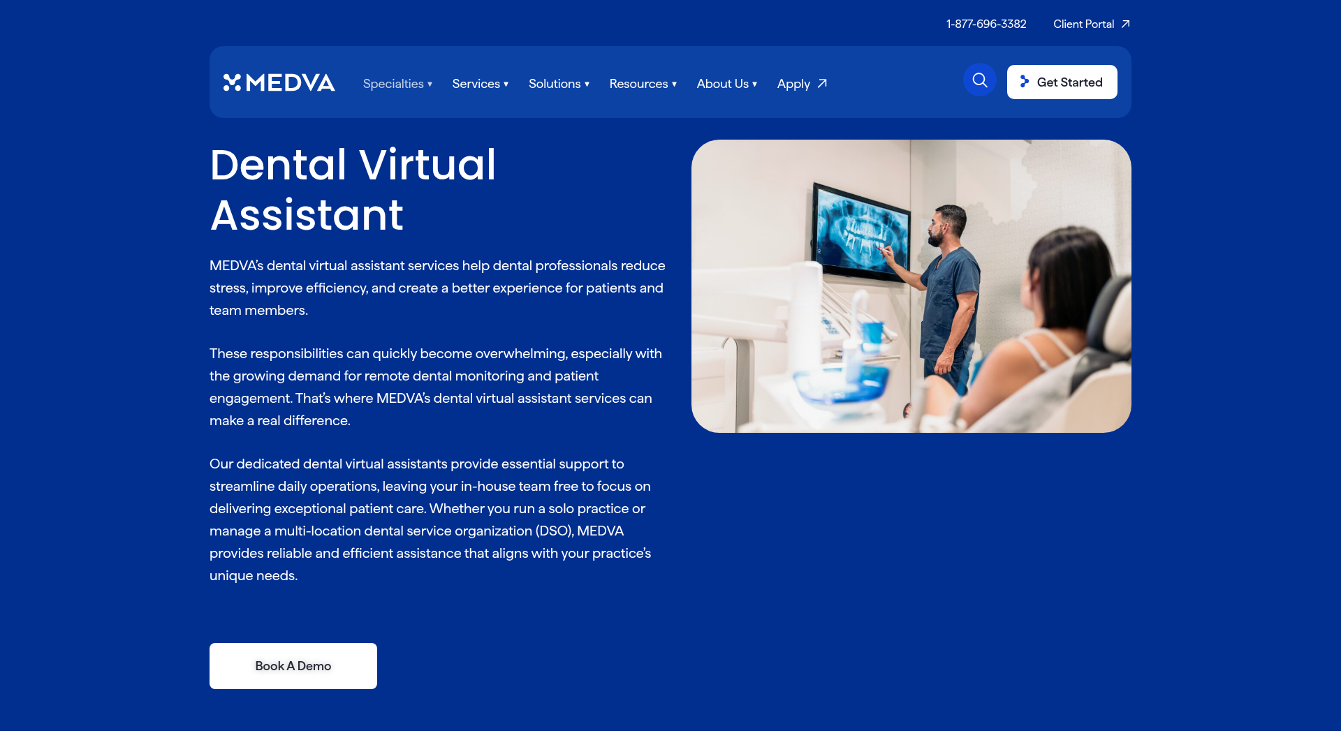 Screenshot of https://www.medva.com/virtual-assistant-specialties/dentistry/