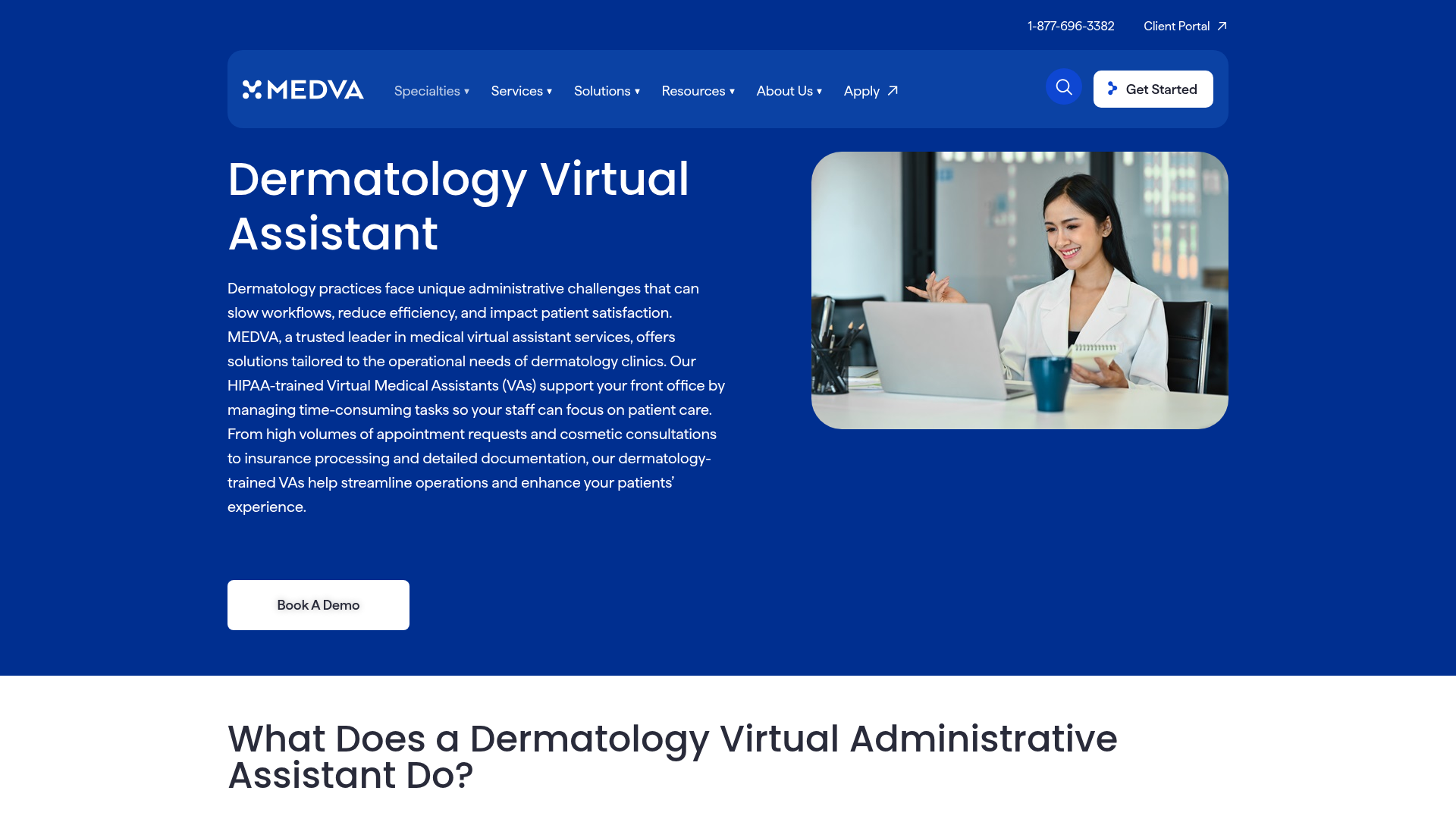 Screenshot of https://www.medva.com/virtual-assistant-specialties/dermatologist-virtual-assistant/