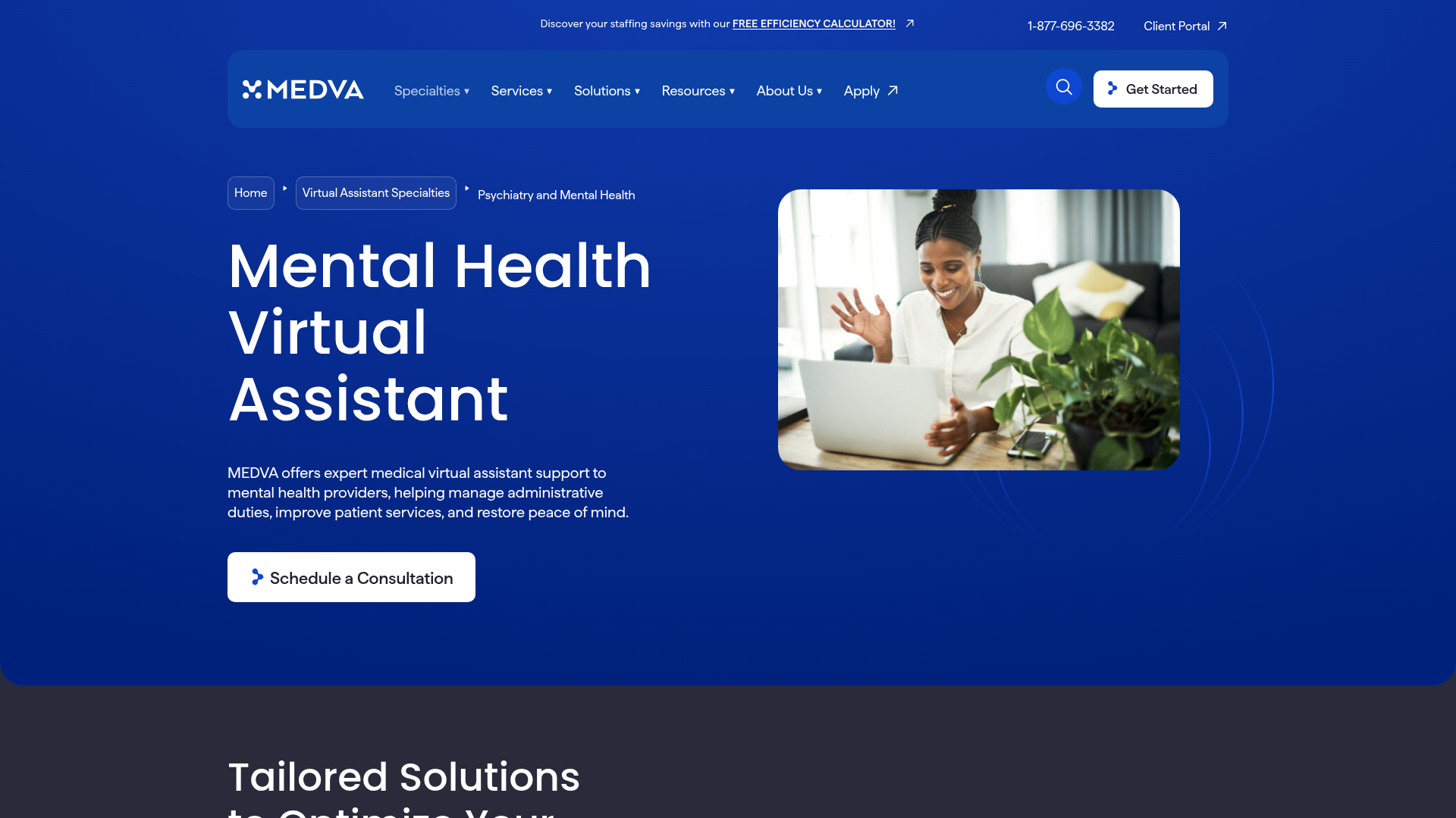 Screenshot of https://www.medva.com/virtual-assistant-specialties/psychiatry-mental-health/