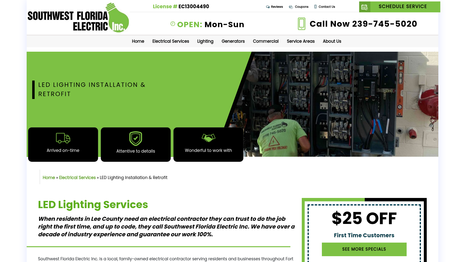 Screenshot of https://www.swflelectric.com/electrical/led-lighting/