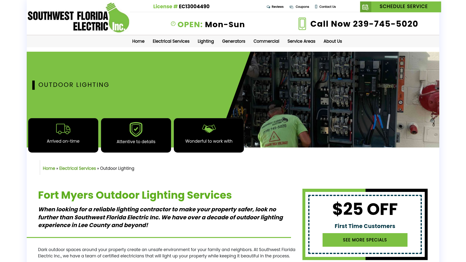 Screenshot of https://www.swflelectric.com/electrical/outdoor-lighting/