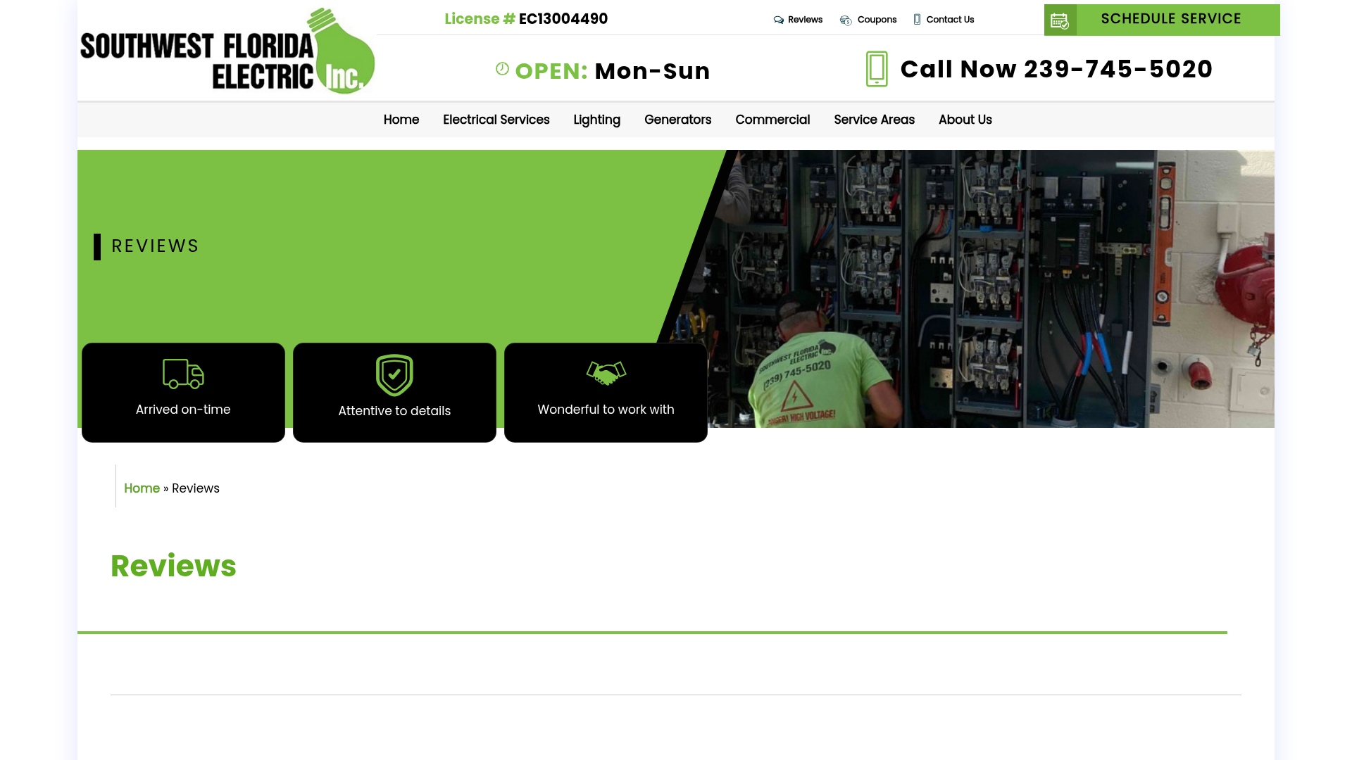 Screenshot of https://www.swflelectric.com/reviews/